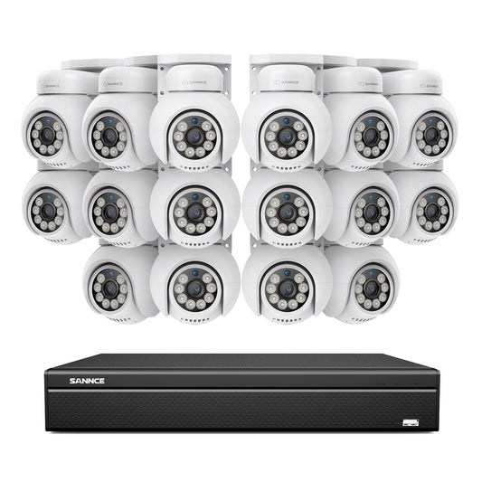 4K 16CH POE PTZ Überwachungskamera Set, 8MP Ultra-HD (3840×2160), Fernzugriff,  350°/90° PTZ Schwenkbar, Intelligente Personen-/Fahrzeugerkennung, IP66 Wasserdicht (8MP IP PTZ Kamera und 16CH NVR)