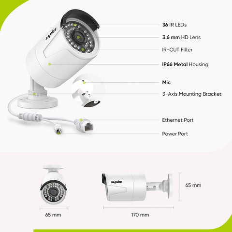 5MP 8 Kanal POE Überwachungskamera Set, Farbnachtsicht, Plug und Play, Personenerkennung, Zwei-Wege-Audio, IP66 Wasserdicht (1xDual-Lens Panorama Kameram, 4x5MP POE Kamera und 8MP 8CH NVR)