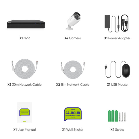 4K 8 Kanal POE Überwachungskamera Set, Audioaufnahme, Personenerkennung, Plug und Play, Fernzugriff, IP66 Wasserdicht (2x3MP POE Kamera und 4K 8CH NVR)