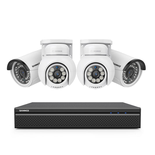 4K 8CH POE PTZ & Bullet Überwachungskamera Set, Farbnachtsicht, KI Personen-/Fahrzeugerkennung, 2-Wege-Audio, Onvif Unterstützt, IP66 Wasserdicht (2xPTZ Kamera, 2xBullet Kamera und 8MP 8CH NVR)