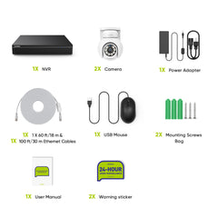4K 8-Kanal PTZ POE Überwachungskamera Set, Nachtsicht in Farbe, Intelligente Personen-/Fahrzeugerkennung, 2-Wege-Audio, Onvif Unterstützt, IP66 Wasserdicht (2x8MP PTZ POE Kamera und 8MP 8CH NVR)