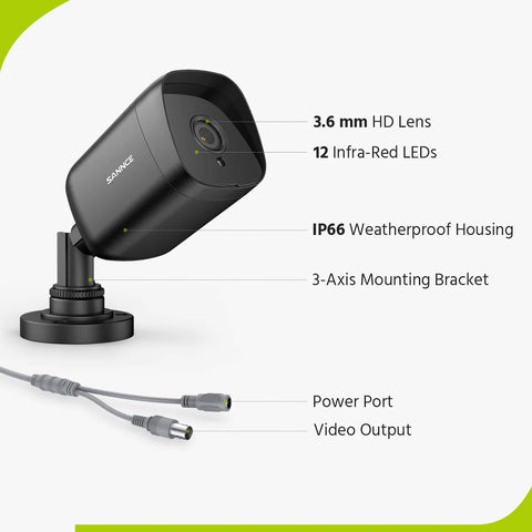 1080p 4CH Überwachungskamera Set, 2 Stück 2MP Bullet Kamera für Außen, 10.1’’ Farbiger LCD-Monitor, IP66 Wasserdicht, Schwarz