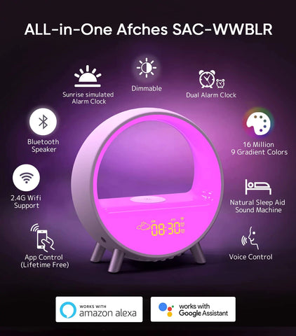 Arches Gradual Sunrise Alarm Clock w/ Wireless Charging for iPhone, White Noise for Sleeping, Bluetooth Speaker, Sound with Night Lights, Gift for Adults/Kids/Baby, Work with Alexa